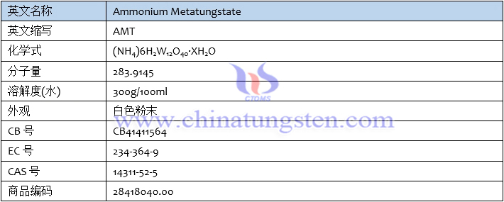 偏钨酸铵基本信息表