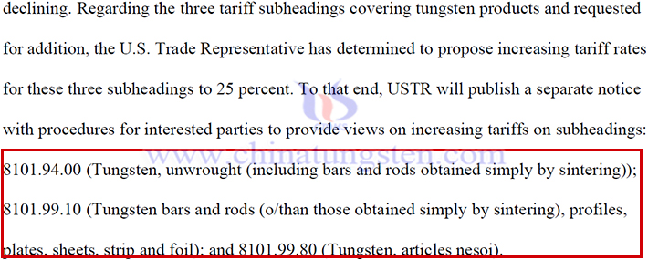 美对华加征关税钨产品范围扩大内容图片